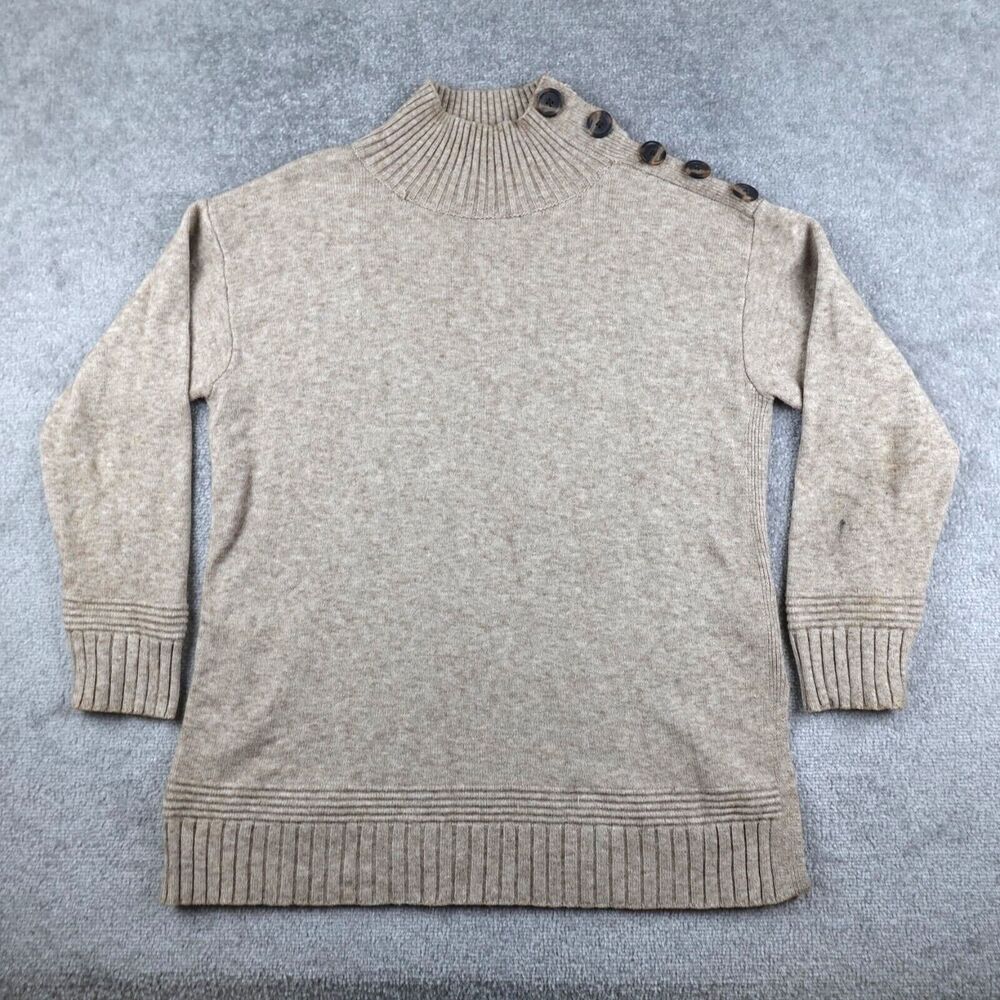 Anthropologie Sweater Women's S Beige Shoulder Button High Neck Pullover